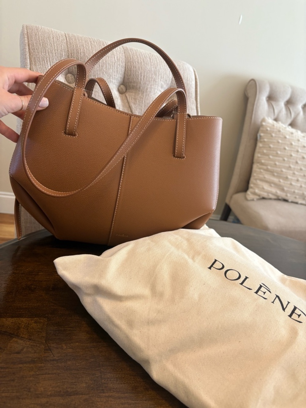 Polène Mini Cyme bag in camel - Picture 6 of 9